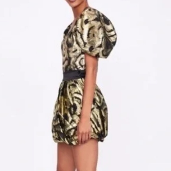 Zara Gold Balloon Puff Bubble Metallic Black Shiny Printed Mini Skirt Size M - Picture 7 of 13